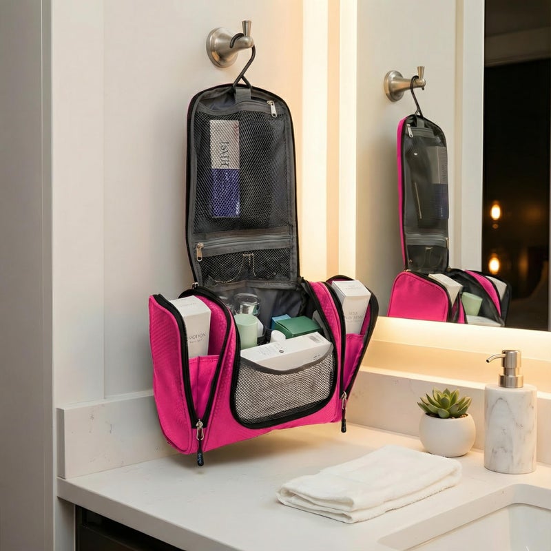 Bago Travel Toiletry Bag for Women and Men - Large Waterproof Hanging Large Toiletry Bag for Bathroom and Travelling Bag for Toiletries Organizer - Travel Makeup Bag (Pink) - Image 5